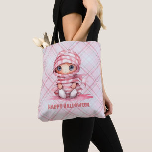Kariertes Halloween-Pink in Rosa und Weiß Tasche