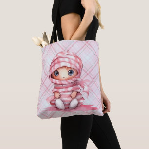 Kariertes Halloween-Pink in Rosa und Weiß Tasche