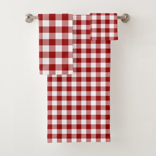 Kariertes HandtuchSet aus Gingham, rot und weiß Badhandtuch Set (Insitu)