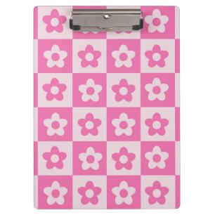 Kariertes heißrosa und weißes Retro-Blumenmuster Klemmbrett