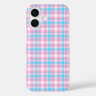 Kariertes, hellblaues, rosa und weißes Muster iPhone 16 Hülle