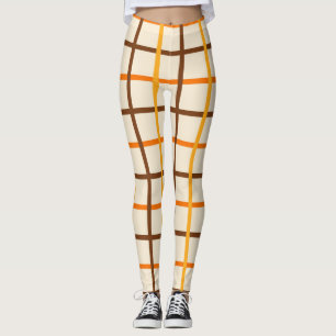 Kariertes Herbstmuster in Orange Green und Brown Leggings