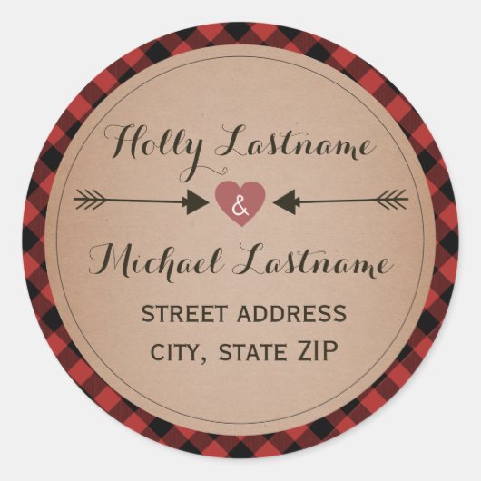 Kariertes Herz mit Pfeiladresse Runder Aufkleber (Vorderseite)