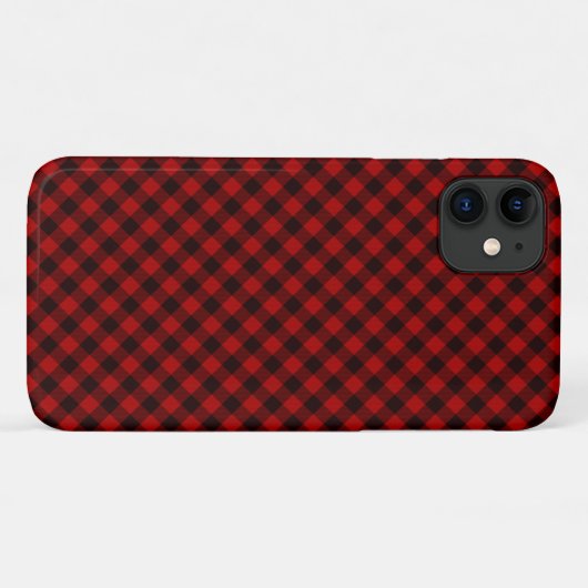 Kariertes iPhone Case in Rot und Schwarz Buffalo (Rückseite (Horizontal))