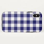 Kariertes iPhone X Case in Navy Blue und White Buf (Rückseite (Horizontal))