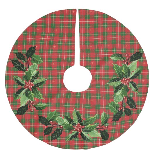 Kariertes IrisRed Polyester Weihnachtsbaumdecke (Vorderseite)