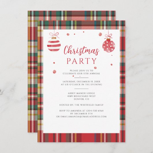 Kariertes jährliches Weihnachtsfest im Party für G Einladung (Vorne/Hinten)