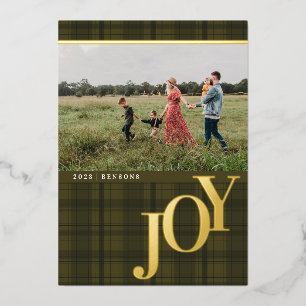 Kariertes JOY Army Grün Echte Folie Weihnachtskart Folien Feiertagskarte