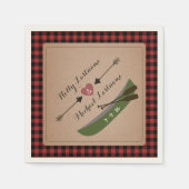 Kariertes Kanu + Herz mit Pfeilen Rustikale Hochze Serviette (Vorderseite)