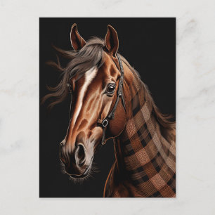 Kariertes Kastanienpferd Postkarte