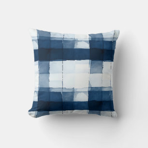 Kariertes Kissen für Navy und White Watercolor