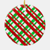 Kariertes Kissen mit rotem grünem Wasserfarben Keramik Ornament (Hinten)