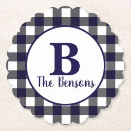 Kariertes klassisches Navy White Monogram Buffalo Untersetzer