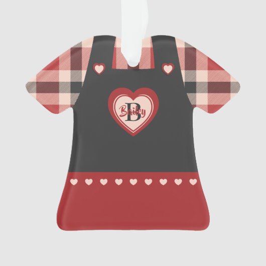 Kariertes Kleid & Pinavorfiguren Personalisiert Ornament (Vorderseite)