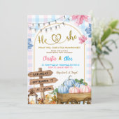 Kariertes Kürbispflaster, blau-rosa, Geschlecht Einladung (Stehend Vorderseite)