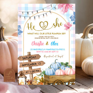 Kariertes Kürbispflaster, blau-rosa, Geschlecht Einladung