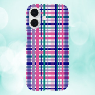Kariertes Lila rosa Aquamarines Navy Blue Muster iPhone 16 Hülle