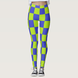 Kariertes Limettengrün und Blau Leggings