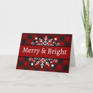 Kariertes Merry & Bright-Schneeflocken-Postkarte Karte