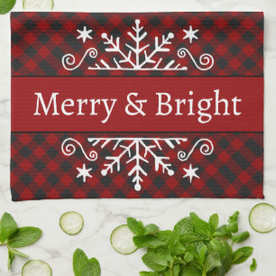 kariertes Merry & Bright-Schneeglöckchen Geschirrtuch