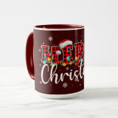 Kariertes MERRY mit Santa-Hut  Tasse (Vorderseite Links)