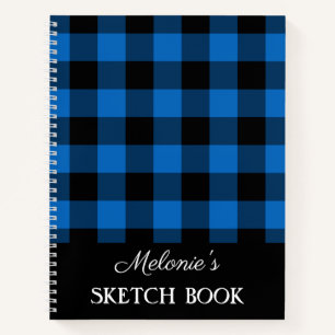 Kariertes Monogram Sketch-Buch von Rustic Blue Buf Notizblock