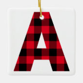 Kariertes Monogramm A in Rot und Schwarz Buffalo Keramikornament (Vorderseite)