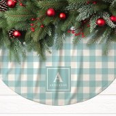 Kariertes Monogramm aus blauem Gingham und weißem  Polyester Weihnachtsbaumdecke