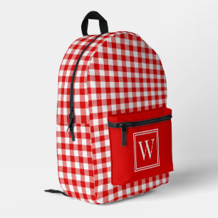 Kariertes Monogramm aus Gingham-Karo, Rot und Weiß Bedruckter Rucksack