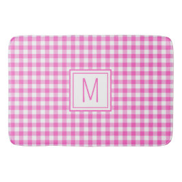 Kariertes Monogramm aus Gingham, rosa und weiß Badematte