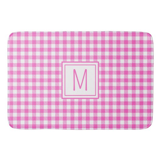 Kariertes Monogramm aus Gingham, rosa und weiß Badematte (Vorderseite)