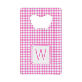 Kariertes Monogramm aus Gingham, rosa und weiß Geldbeutel Flaschenöffner