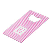 Kariertes Monogramm aus Gingham, rosa und weiß Geldbeutel Flaschenöffner (Vorderseite Schrägansicht)