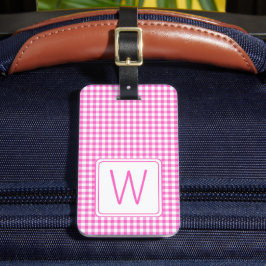 Kariertes Monogramm aus Gingham, rosa und weiß Gepäckanhänger