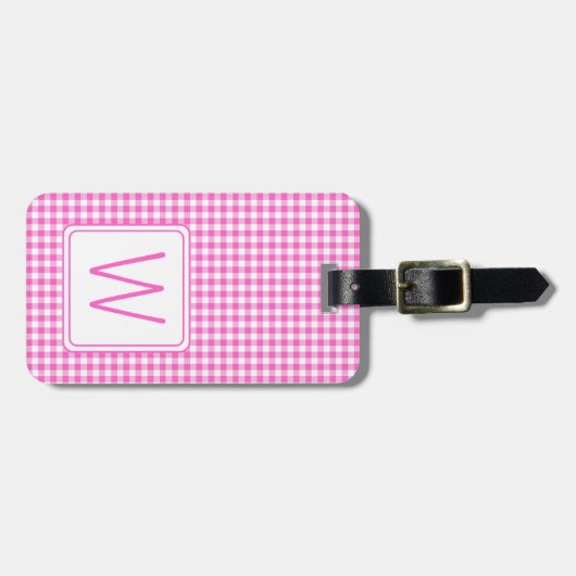 Kariertes Monogramm aus Gingham, rosa und weiß Gepäckanhänger (Vorderseite horizontal)