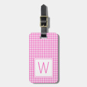 Kariertes Monogramm aus Gingham, rosa und weiß Gepäckanhänger (Vorderseite vertikal)