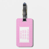 Kariertes Monogramm aus Gingham, rosa und weiß Gepäckanhänger (Rückseite vertikal)