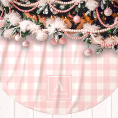 Kariertes Monogramm aus Gingham, rosa und weiß Polyester Weihnachtsbaumdecke