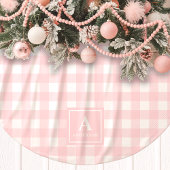 Kariertes Monogramm aus Gingham, rosa und weiß Polyester Weihnachtsbaumdecke