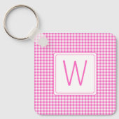 Kariertes Monogramm aus Gingham, rosa und weiß Schlüsselanhänger (Vorderseite)