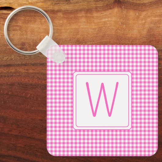 Kariertes Monogramm aus Gingham, rosa und weiß Schlüsselanhänger (Vorderseite)