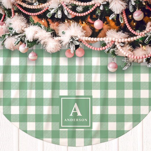 Kariertes Monogramm aus Gingham und Gingham Polyester Weihnachtsbaumdecke