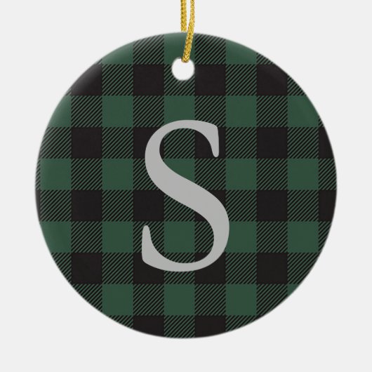 Kariertes Monogramm aus grünem Büffel Keramik Ornament (Vorne)