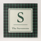 Kariertes Monogramm aus grünem Büffel Puzzle (Vertikal)