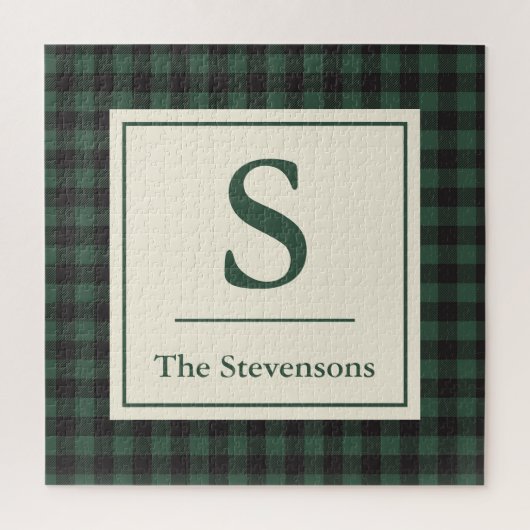 Kariertes Monogramm aus grünem Büffel Puzzle (Vertikal)