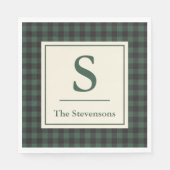 Kariertes Monogramm aus grünem Büffel Serviette (Vorderseite)