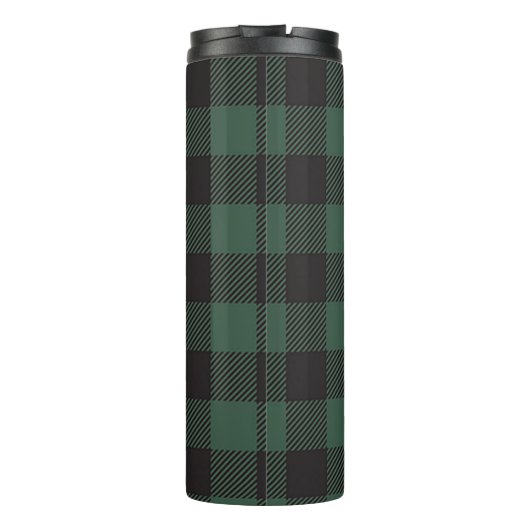 Kariertes Monogramm aus grünem Büffel Thermosbecher (Rückseite)