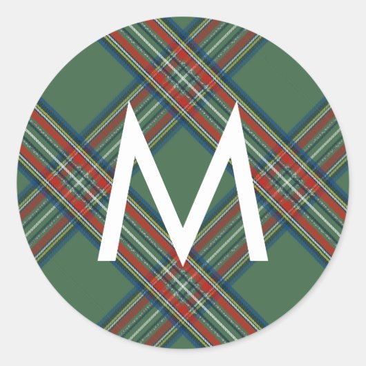 Kariertes Monogramm aus grünem Tartan Runder Aufkleber (Vorderseite)