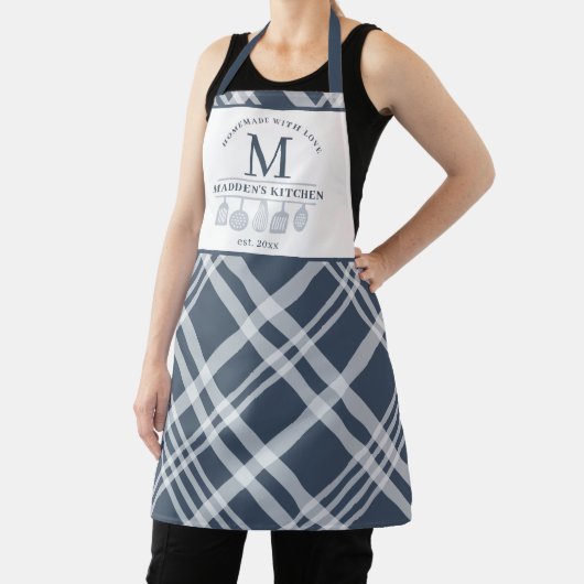 Kariertes Monogramm aus narbenblauem Buffalo Schürze (InSitu)