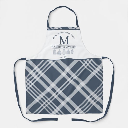 Kariertes Monogramm aus narbenblauem Buffalo Schürze (Vorderseite)